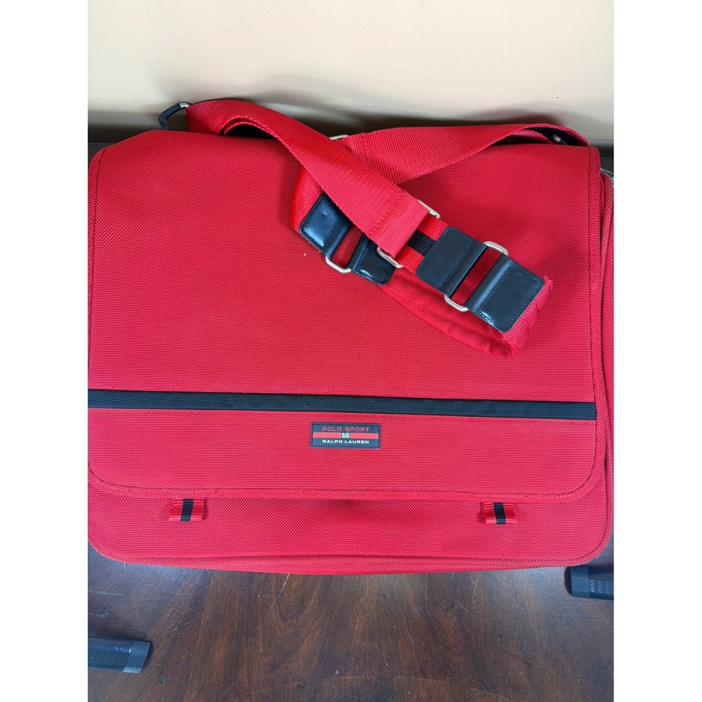 Vintage Polo Sport Ralph Lauren Red Messenger Bag Crossbody Nylon Laptop Travel
